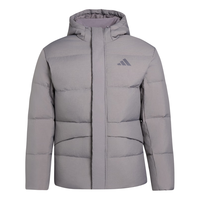 adidas 拒水保暖休闲运动风连帽鸭绒羽绒服男女秋冬阿迪达斯 岩层灰   L