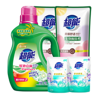 超能 洗衣液洁净柔护持久留香套组750g*1桶+500g*2袋+100g*2袋超值5件
