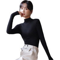 Langsha 浪莎 半高领秋冬款基础打底衣女长袖内搭修身高弹柔软贴身打底衫 黑色