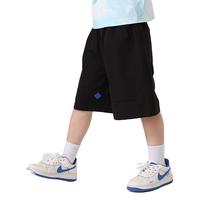 小猪班纳男童短裤夏季2025儿童工装运动裤子中大童冰丝速干五分裤夏款 黑/纯色 120
