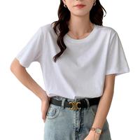 休闲女士体恤纯色简约圆领夏季款纯棉T恤女百搭风短袖女式T恤