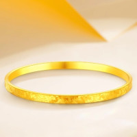 梦金园 碎碎冰黄金素圈手镯女款5D碎金金手链足金镯子生日礼物女友5.3g