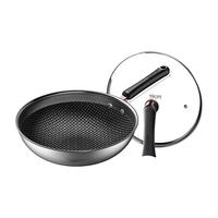 康巴赫炒锅不粘锅家用不锈钢蜂窝不粘炒菜锅电磁炉燃气灶通用 经典款【304不锈钢】32cm+可立盖+铲