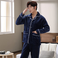 南极人男士睡衣男款冬季加绒加厚珊瑚绒家居服套装男生法兰绒 XXL(身高175-180 体重155-175斤)