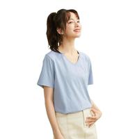 春夏凉感T恤女上衣薄款针织基础V领短袖T恤女款
