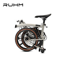RUHM三折叠自行车铬钼钢休闲成人超轻便携国布16英寸小布折叠自行车C7 水泥灰