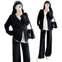 苒祺祺秋装套装2025休闲开衫外套减龄上衣+阔腿裤春秋两件套 黑色 2XL