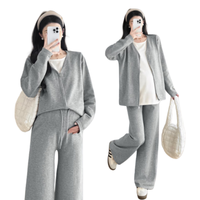 苒祺祺秋装套装2025休闲开衫外套减龄上衣+阔腿裤春秋两件套 浅灰色 XL