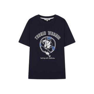 短袖T恤女2024年春夏款简约圆领套头T恤趣味印花上衣打底衫