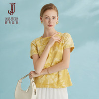 經典故事(JANE STORY)经典故事蓝色扎染T恤女2025年夏季时尚百搭全棉圆领短袖上衣 黄色 M