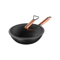 三禾锅具家用无涂层精铁炒锅老式炒菜轻铁锅燃气灶锅 32cm玻璃盖套装