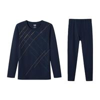 宜而爽秋冬【5A抑菌防螨】100%纯棉男士印花保暖内衣套装秋衣秋裤男 藏青印花 175/XL