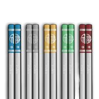 双枪 316不锈钢筷子家用5双防滑银彩色北欧高颜值轻奢风一人一筷