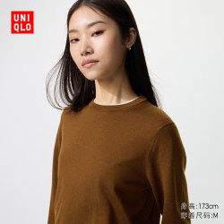 优衣库 女装精纺美利奴羊毛圆领针织衫长袖通勤25秋冬478330 36 褐色