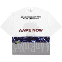 Aape 旗舰店男装秋冬闪电猿颜迷彩拼接字母刺绣印花短袖T恤0836XXH