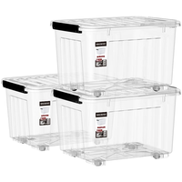 空间专家 SPACEXPERT 衣物收纳箱塑料整理箱80L透明 3个装 带轮 【透明80L】63*46.5*41cm