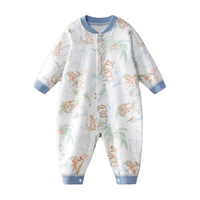 贝肽斯婴儿衣服新生儿春秋连体衣长袖睡衣宝宝空调哈衣爬行服 丛龙秘境-中开 66cm