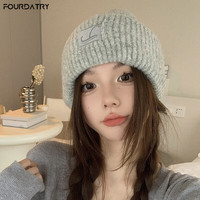 FOURDATRY 秋冬针织保暖帽大头围护耳