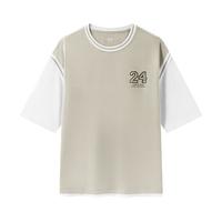森马（Semir）短袖t恤男士夏季简约百搭男t舒适内搭短袖男 H款-咖白色调00351 XS