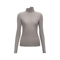 蕉内（Bananain）热皮501+女士保暖衣氨基酸防寒裸感内搭百搭显瘦可外穿打底衣T恤 【双高领】浅花灰条纹 L