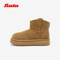 Bata糖霜姜饼雪地靴女2025冬季牛剖皮毛毛厚底休闲短筒靴52631DD5 驼色 37