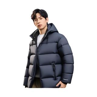 雅鹿鹅绒羽绒服男士短款2025秋冬季面包服连帽防风加厚保暖外套男 藏蓝色 2XL 185【155-170斤】