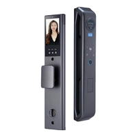 迅指掌纹指纹锁3D人脸识别智能门锁家用入户防盗门可视猫眼电子密码锁 V8【室内室外双监控】 全国免费上门安装