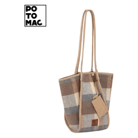 potomac毛呢梯形包原创设计托特包单肩手提文艺复古格纹水桶包女