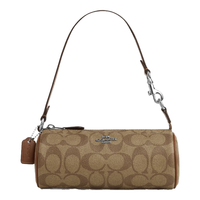 COACH蔻驰女包包奢侈品圆筒包女士经典双C印花单肩手提包 深卡其色CP475SVWQ3
