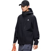 ANTA安踏水壳冲锋衣男大地之壳梭织硬壳防水连帽户外防风徒步登山外套 (水壳2.0)基础黑-5 L(男175)