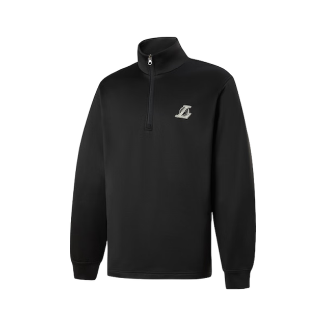 NBA 男女同款半拉链修身运动早秋长袖T恤 洛杉矶湖人/黑色 XL