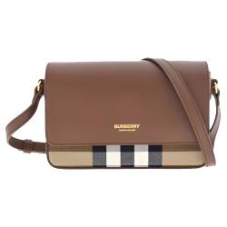 BURBERRY 女士粒面皮革时尚优雅格纹斜挎包单肩包