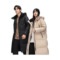 鸭鸭(YAYA)黑金羽绒服男女同款2024冬季长款过膝高克重极寒保暖外套 卡其色 180/96A(XL)