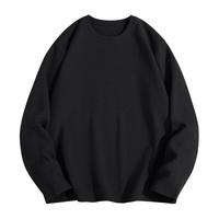 凡客诚品 220G华夫格圆领长袖T恤男士春秋打底衫百搭简约上衣 黑色 XL