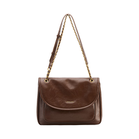 西木汀静观流年 牛皮链条包女高级感单肩包包小众秋冬斜挎包 咖啡色 无规格