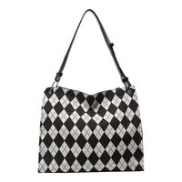CHEARLY KITITY包包女包大容量女士斜挎单肩包时尚百搭小方包 CK3000221-黑白格子
