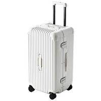 罗恩(Ronoen)大容量行李箱女拉杆箱男万向轮旅行箱多功能高颜值密码皮箱子 皓月白【手机支架+杯架+充电口】 26英寸