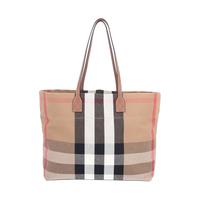 Burberry/博柏丽 中号棕色帆布配牛皮饰边内附夹层手提包