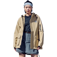 鸿星尔克春秋连帽风衣男休闲防风衣跑步运动外套【电池熊猫】 谷卡其 L