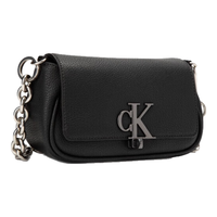 卡尔文·克莱恩 时尚单肩包链条包包金属字母旋扣翻盖CK女包斜挎马鞍包DH3240 UB1-太空黑 OS
