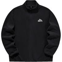 鸿星尔克卫衣男摇粒绒冲锋衣内胆运动服外套长袖保暖加厚开襟开衫抓绒 正黑 L