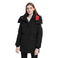 骆驼 CAMEL户外中长款羽绒服冬季工装派克服女 A1W1NT111,银化绿,女 S