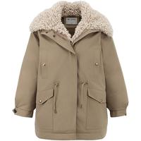 初语羽绒服女2025冬季90绒泰迪绒毛毛外套复古巴恩风保暖外套 卡其色 S