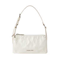 CHARLES&KEITH24夏褶皱油蜡皮斜挎气质小方包手提包腋下包CK2-80160183 Cream奶白色 S