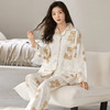 曼妮朵女款纯棉月子服睡衣女春秋长袖产后套装坐月子吸汗哺乳家居服 Y8789-2 熊熊【7A抑菌+固定胸垫】 2XL码体重130-155斤