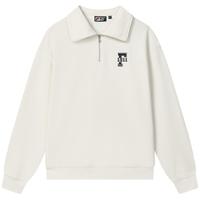 FILA 斐乐款套头卫衣2024秋休闲宽松小翻领针织上衣 月靡花灰-MG M
