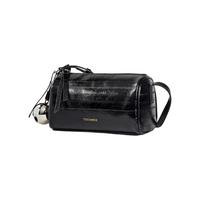 天美意女包牛皮圆筒包鳗鱼纹斜挎包高级感通勤腋下单肩包 黑色