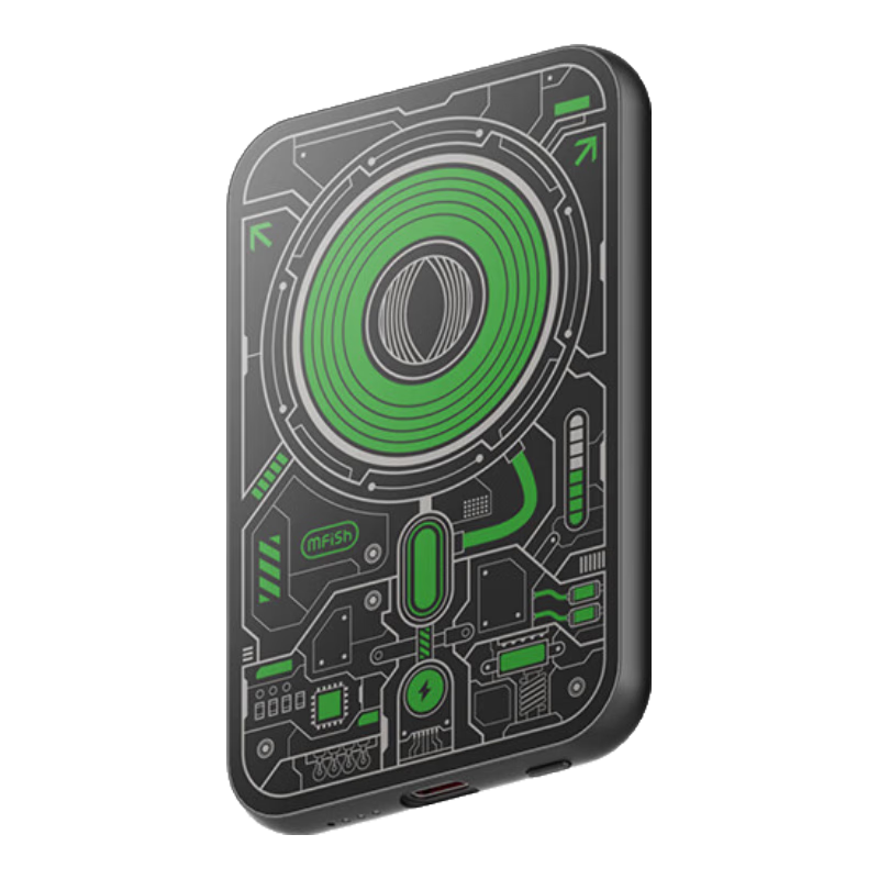 黑鱼 MFISH STWB-5000 QI2磁吸无线充电宝 5000mAh 黑绿