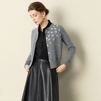 颜域灰色针织毛衣女2025秋冬新款宽松女士百搭设计感羊毛开衫外套 浅灰