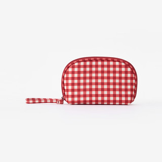 無印良品 MUJI（無印良品 ）再生聚酯纤维化妆包 居家 旅行 化妆品收纳 便携 洗漱包 方型 红色格纹